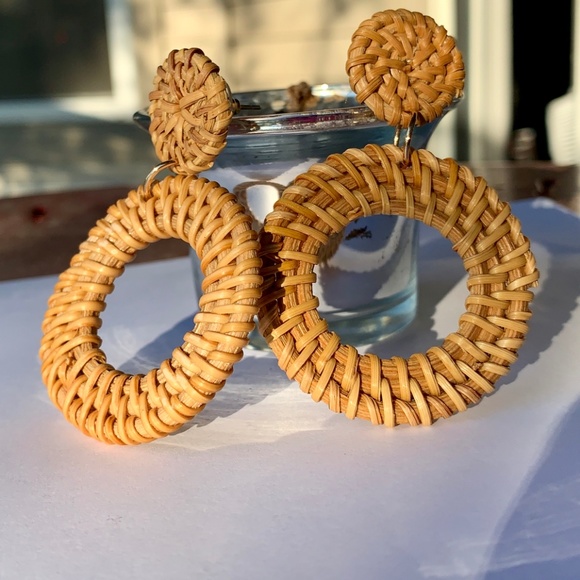 Jewelry - 🆕☀️❤️Rattan Double Drop Earrings Hoop Disc Cute